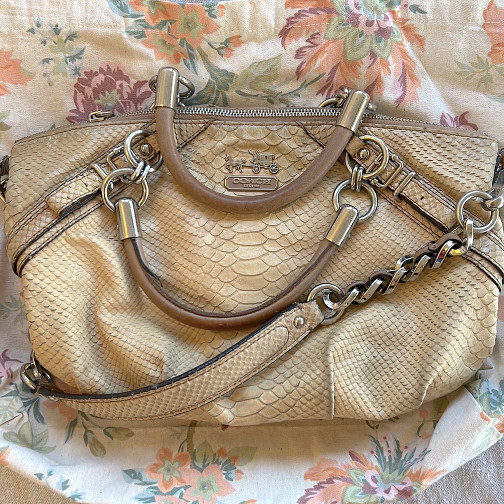 Coach Madison Sophia Snakeskin Imprint Leather Caryall